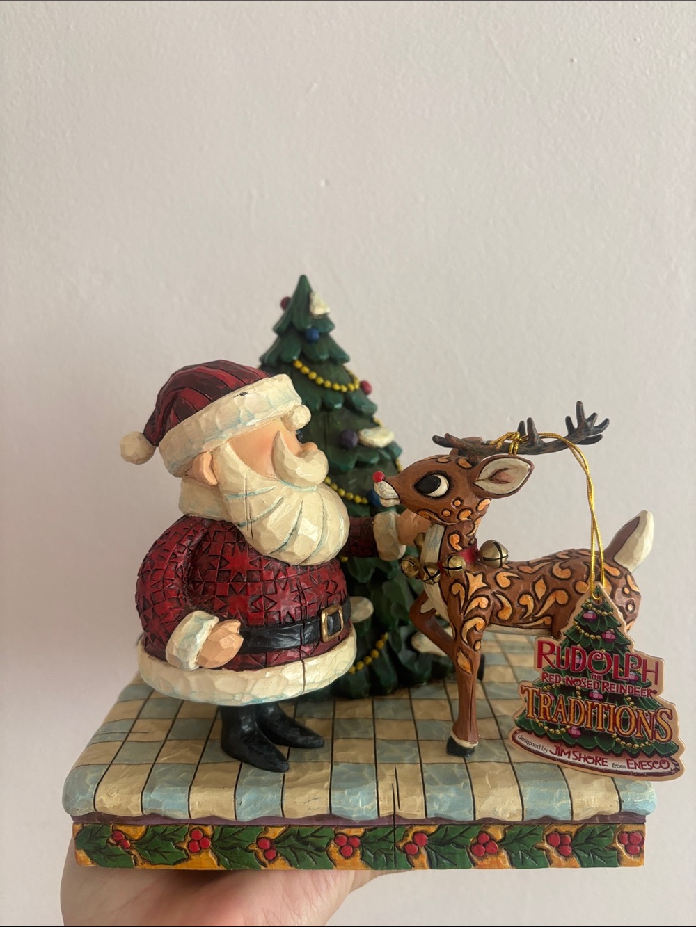 Jim Shore Santa and Rudolph Figurine in Red, Green, Brown